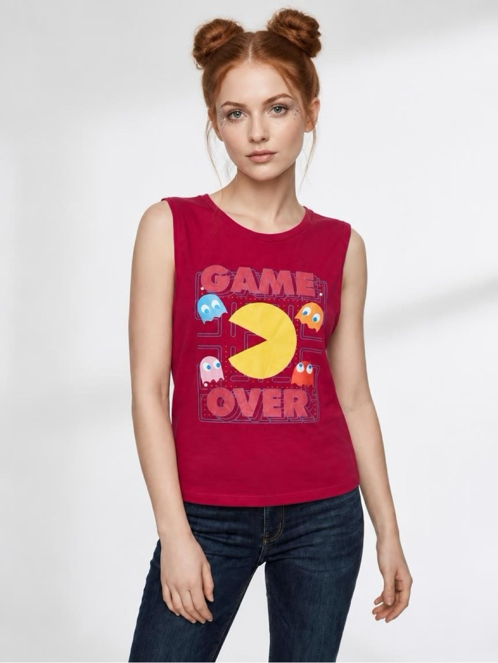Pac-Man Retro Game Over Graphic Tank Top Size Medium